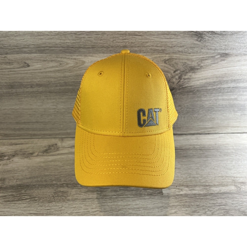 Genuine CAT Caterpillar Equipment Mesh Yellow Strapback Hat‎ Cap Mens